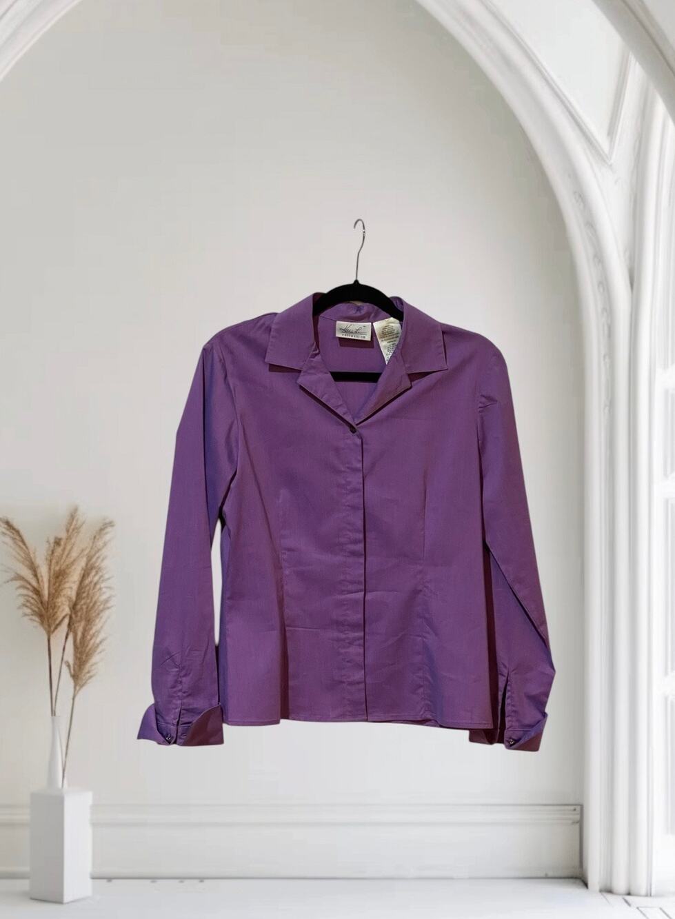 Kathie Lee Purple Long Sleeve Button Up Shirt Blouse Stretch Small 4/6